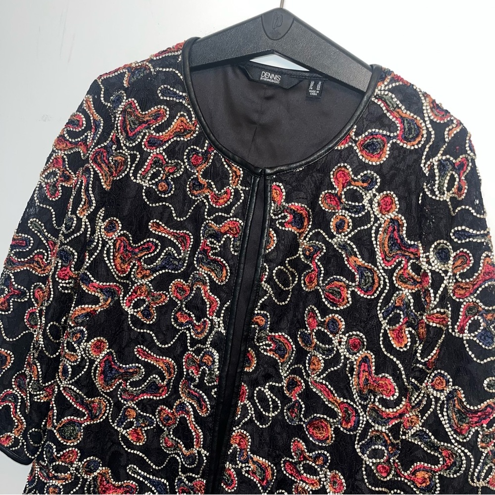 Dennis Basso Black and Multicolor Embellished Jacket